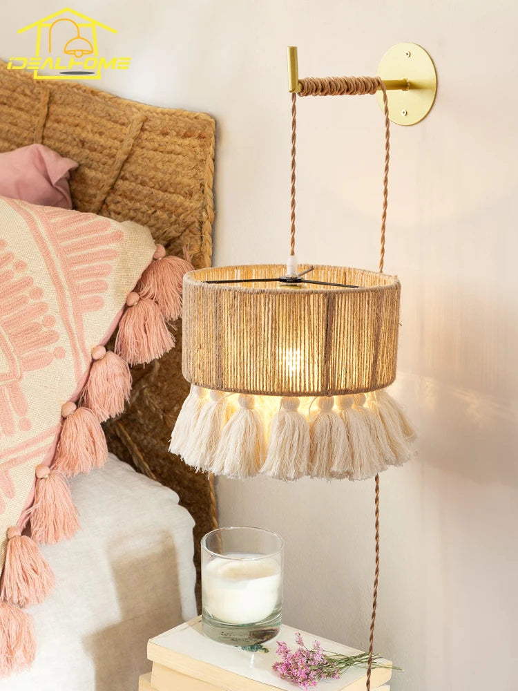 Hand-knitted wabi-sabi hemp rope wall light - vue 4 sur 7