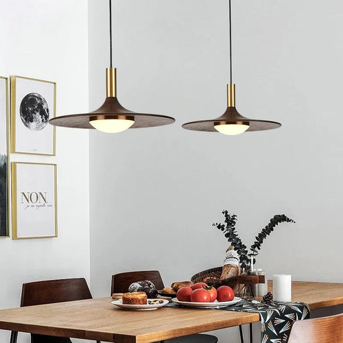 soucoupe volante led en bois massif cuivre éclairage suspendu - vue 3 sur 9