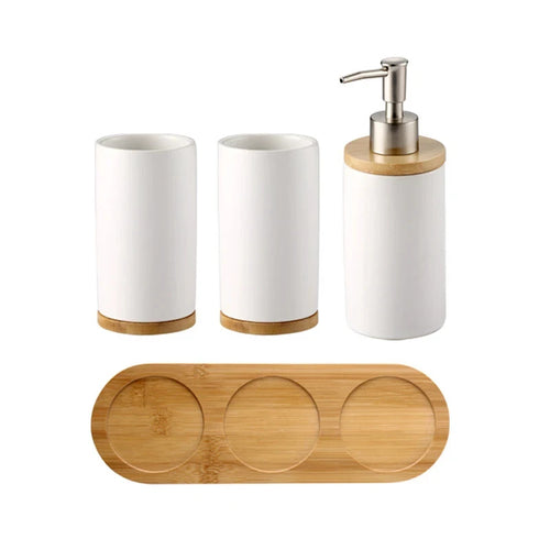 Nordic style ceramic toothbrush holder with wooden base - vue 13 sur 22