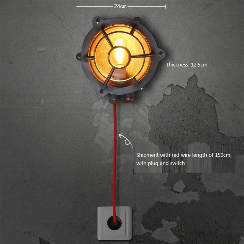 Vintage industrial outdoor wall light waterproof iron and glass - vue 3 sur 6
