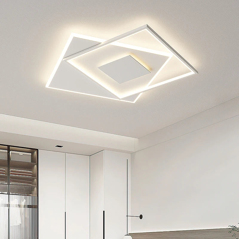 Minimalist geometric LED ceiling light rectangular and round - vue 3 sur 14