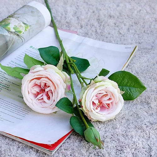 Decorative artificial white pink roses for all occasions - vue 6 sur 7