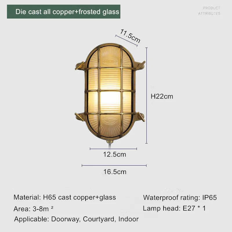 Retro brass wall light industrial style waterproof for outdoor use - vue 15 sur 16