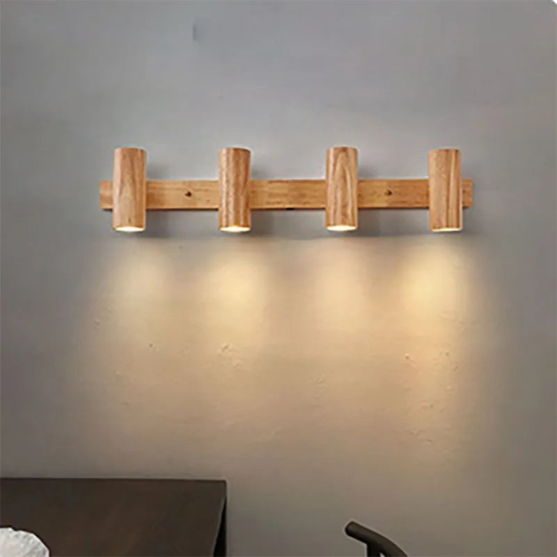 Original Nordic wooden LED wall light with multi-angle adjustable spotlight for bedrooms, living rooms, study and den lighting
