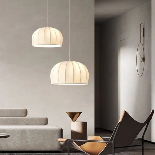 Retro fabric pendant light wabi sabi style for interior decor - vue 5 sur 9