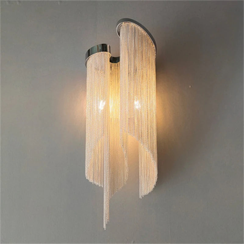 Elegant modern wall light with aluminium chains for indoor decoration