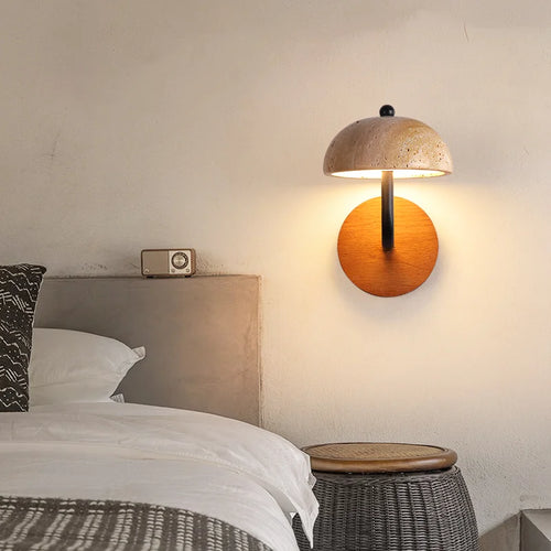 Vintage LED mushroom-shaped wall light in natural stone - vue 6 sur 6