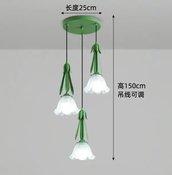 3-head milk white glass LED pendant chandelier - vue 8 sur 12