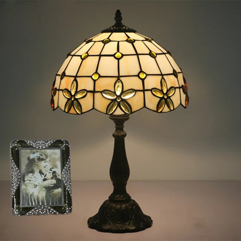 Decorative Mediterranean style stained glass bedside lamp