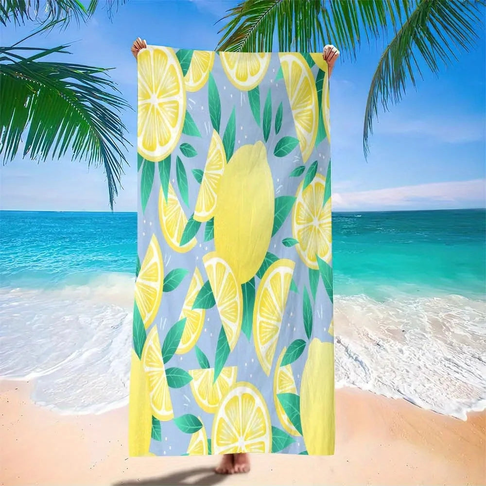 Quick-dry microfibre beach towel with lemon print