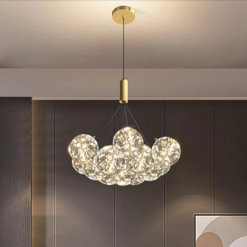 Modern LED pendant light in adjustable glass gypsophila - vue 3 sur 11