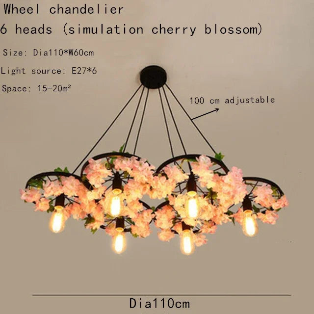 Cherry blossom wheel chandelier with multiple heads for commercial spaces - vue 12 sur 12