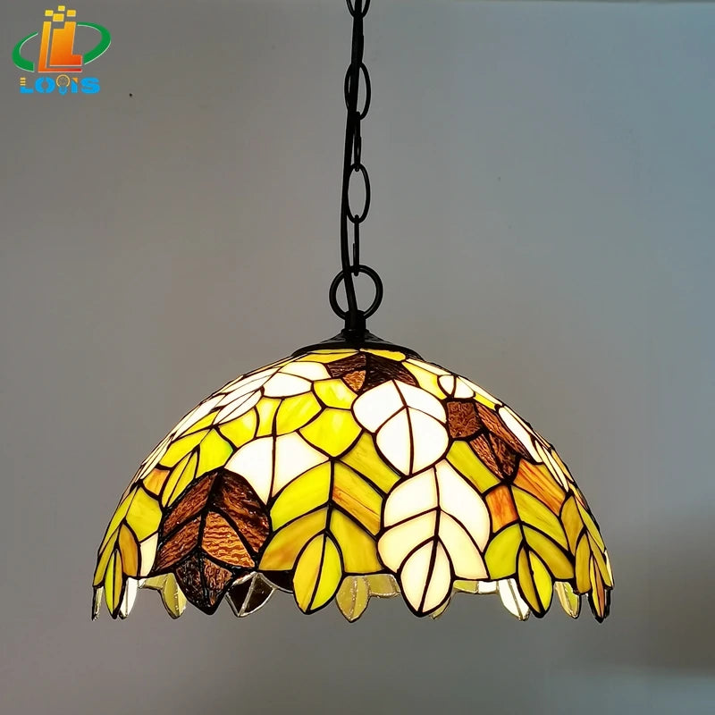 European style art glass maple leaf pendant light for restaurant