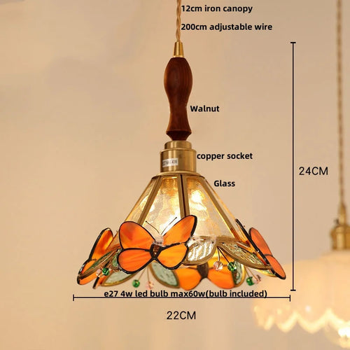 modern adjustable colored glass pendant light with wooden wire - vue 23 sur 25
