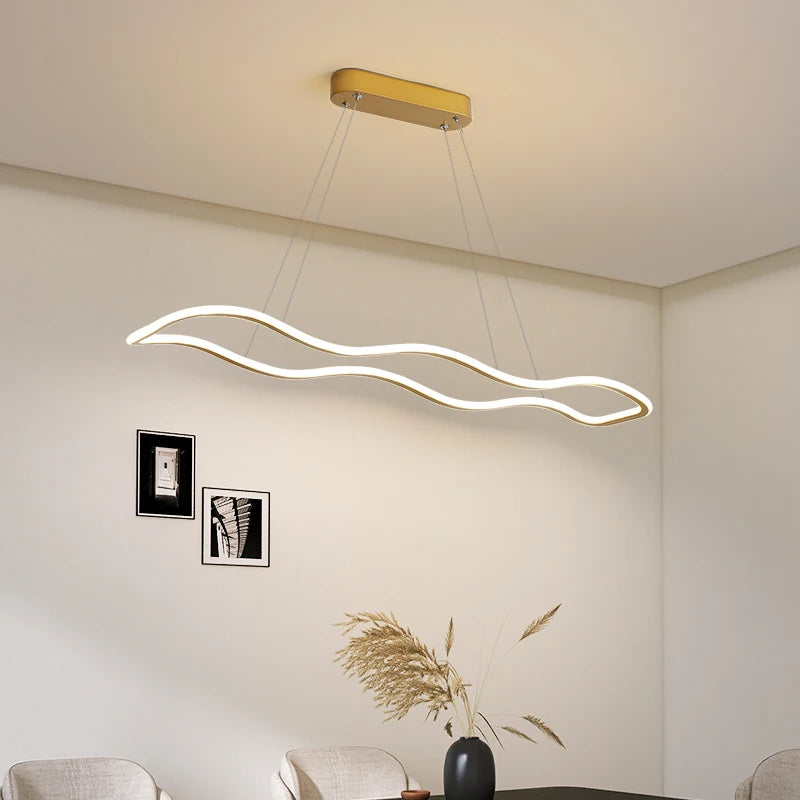 Modern long wave LED pendant light for dining room