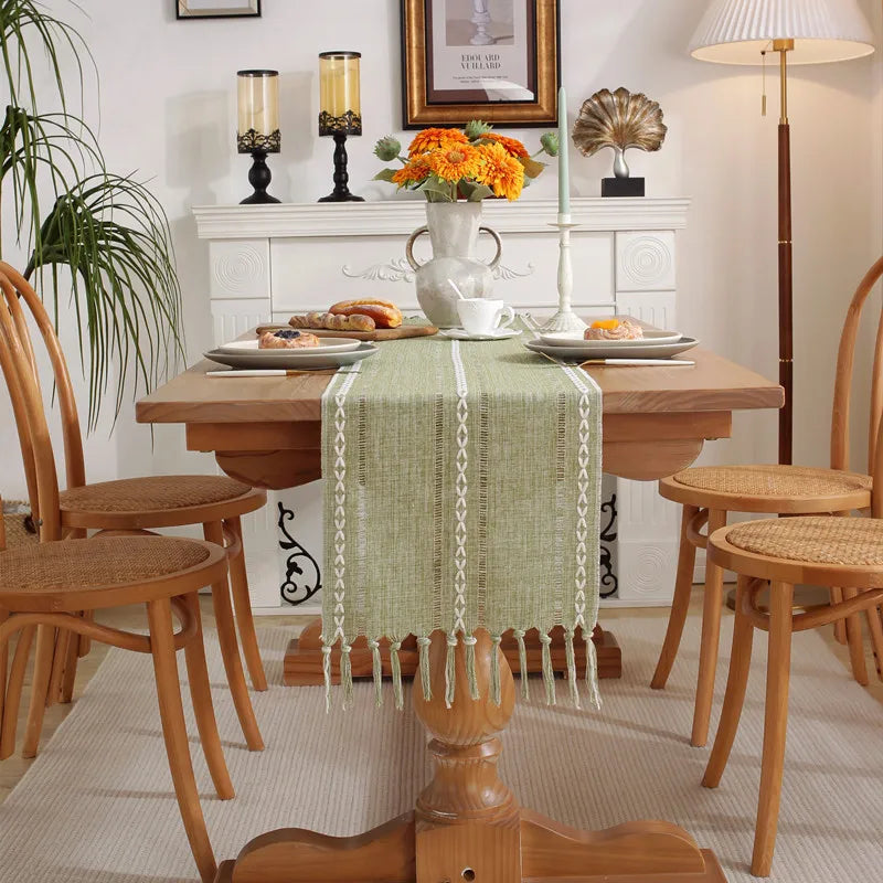 Braided bohemian table runner with rustic fringes