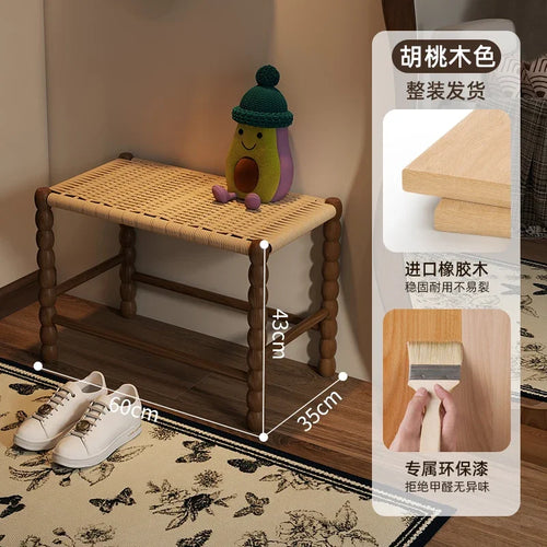 Creative Gourd Stool, French Woven Solid Wood Stool, Household Shoe Changing Stool, Living Room Sofa Side Shelf - vue 11 sur 13