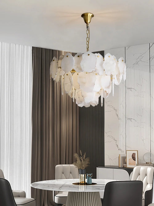 Natural marble and copper chandelier for elegant interior decoration - vue 5 sur 10