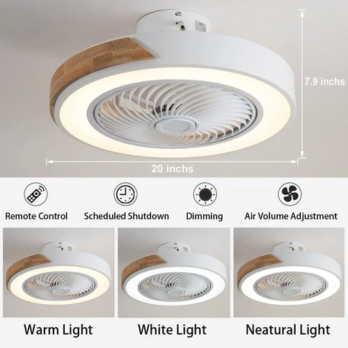 Wooden ceiling light with remote control and variable 3-colour LED - vue 7 sur 12