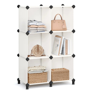 SONGMICS 6 Cube Storage Unit, Modular Plastic Cube Storage Organiser with Feet, Shoe Rack, Each Cube 30 x 30 x 30 cm