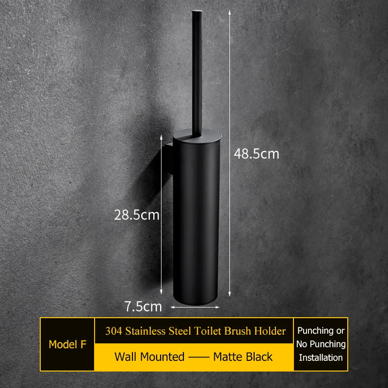 Wall-mounted stainless steel toilet brush holder for bathroom - vue 9 sur 14