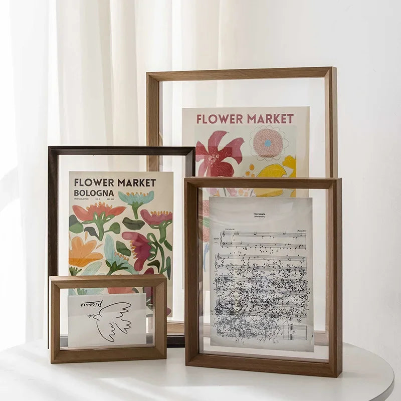 Double-sided wooden and acrylic photo frame for desk