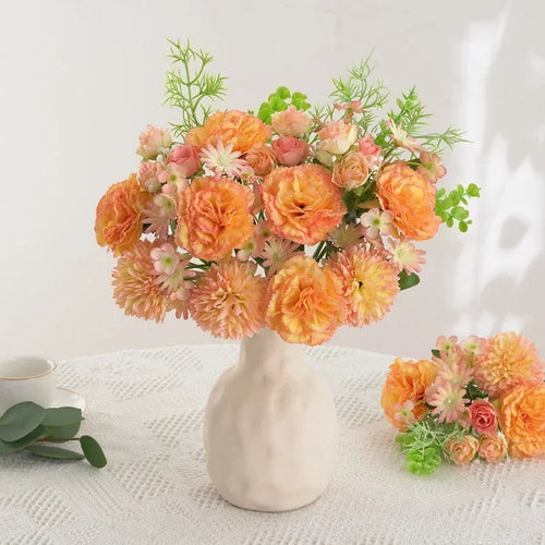 Silk rose and carnation bouquet festive floral decoration - vue 6 sur 11
