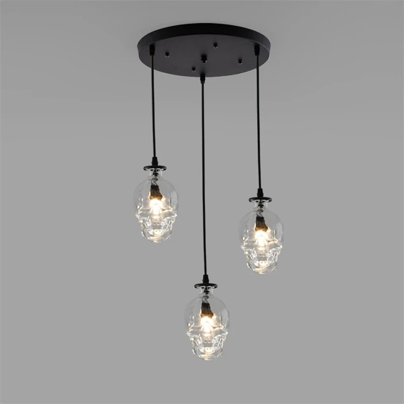 American loft retro LED skull wine bottle pendant light - vue 3 sur 9