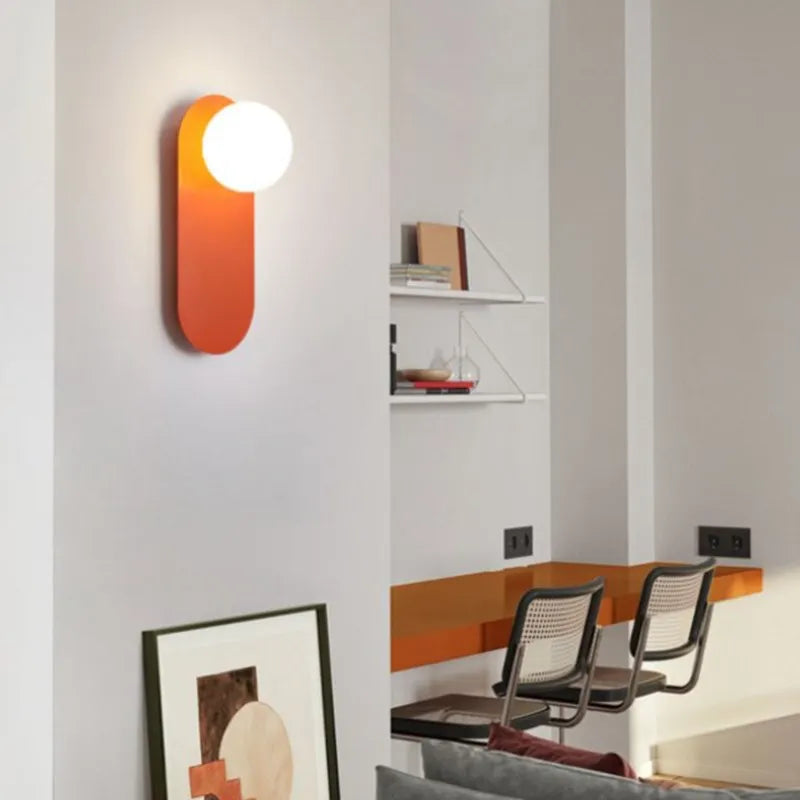 Minimalist nordic LED glass wall light in orange