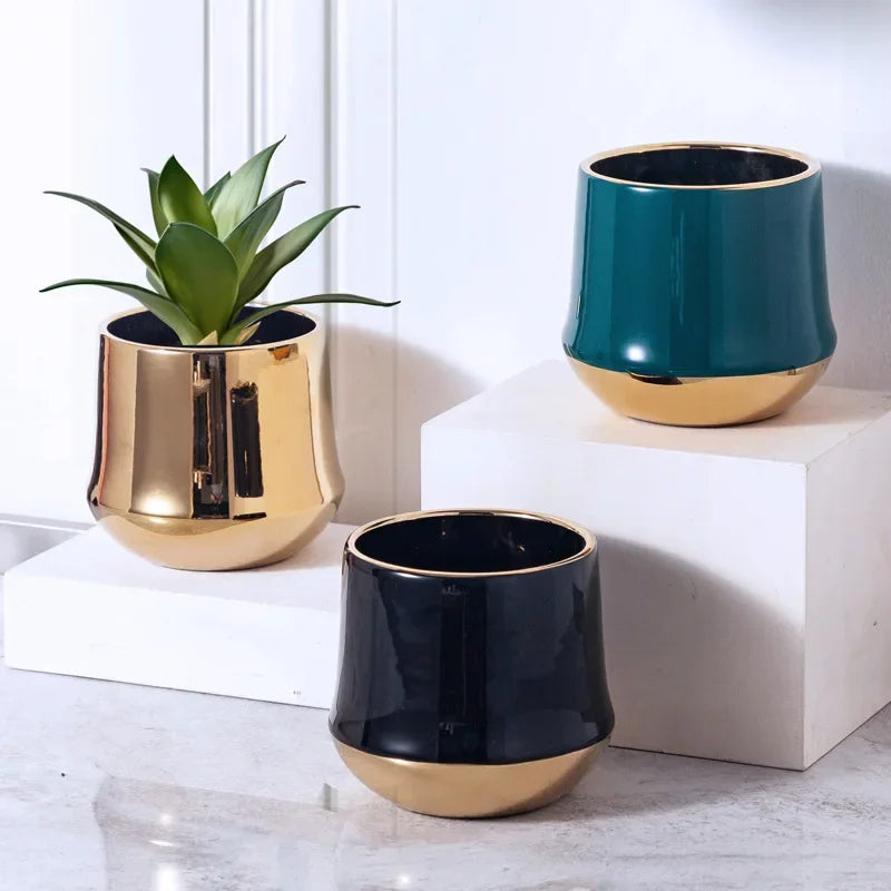 gold ceramic flower pot for modern interior decoration