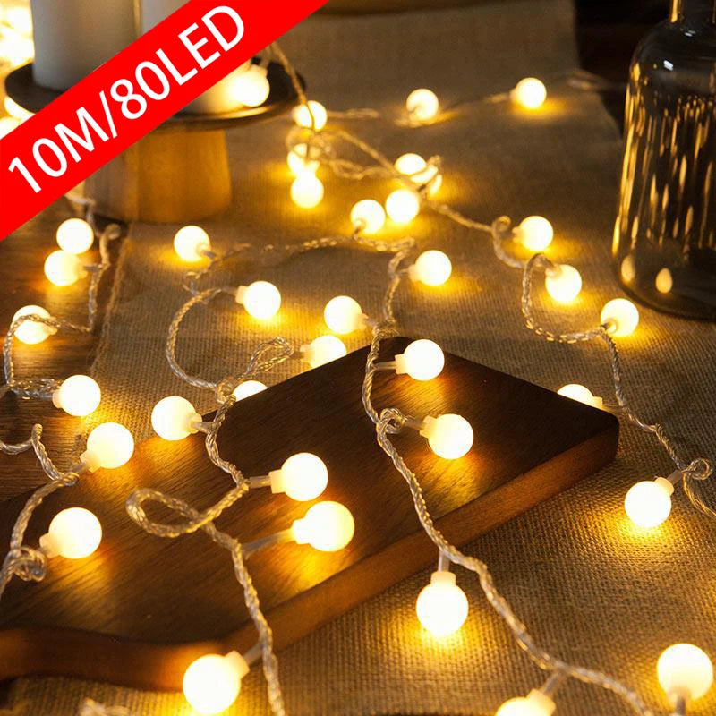 Led ball string light for outdoor and festive decorations