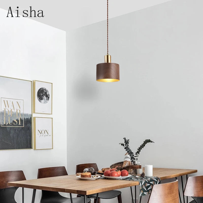 Japanese wabi-sabi bedside lamp in iron and walnut wood
