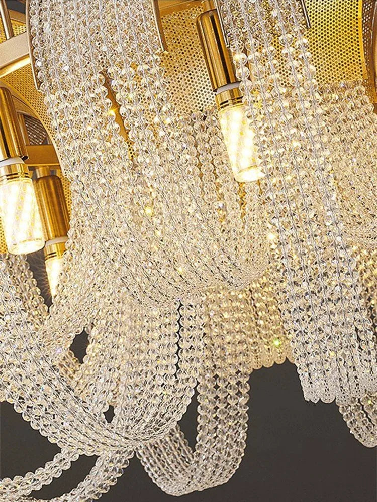 Modern nordic crystal chandelier with LED and tassels - vue 2 sur 14
