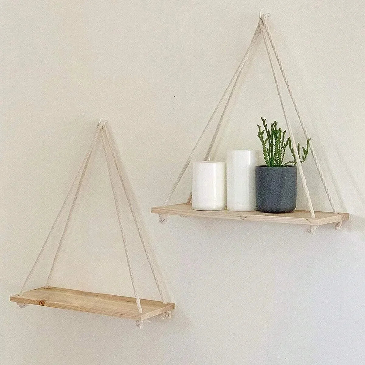 wooden swing hanging floating wall shelf for decorative plants