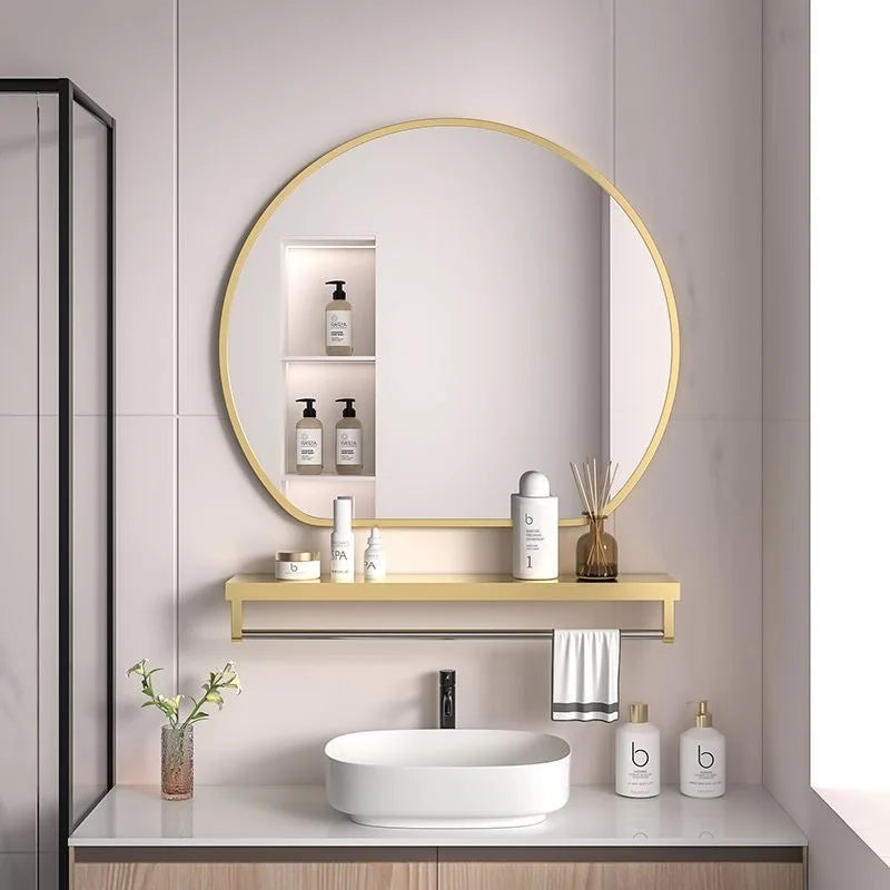 makeup mirror with metal wall storage