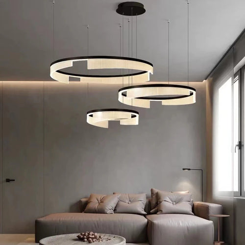Circular LED chandelier in aluminium and acrylic for decorative interiors - vue 4 sur 24