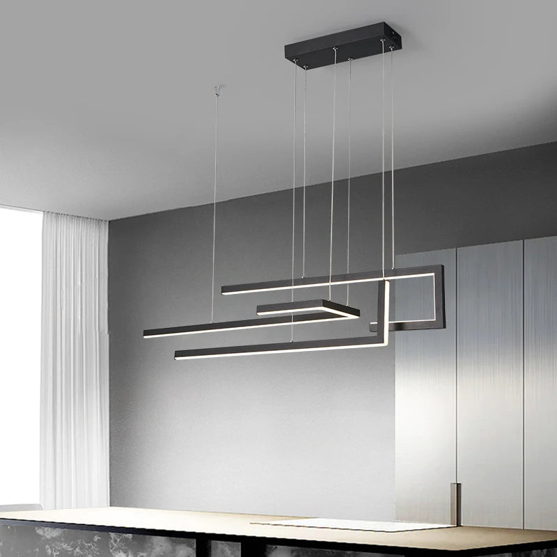 Modern rectangular LED pendant light with dimmable brightness