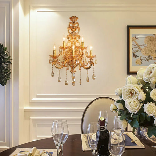 Elegant gold crystal wall light with five heads for stylish interiors - vue 5 sur 8