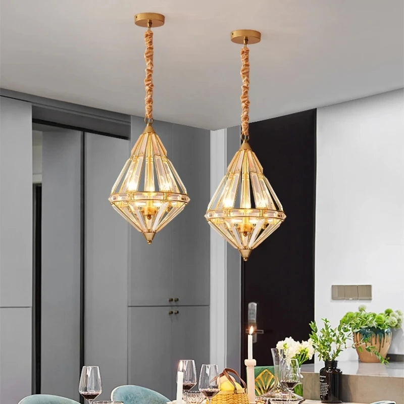 Nordic gold crystal pendant light for elegant decor