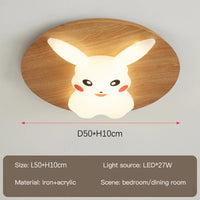 Modern children's chandelier with wooden rabbit design