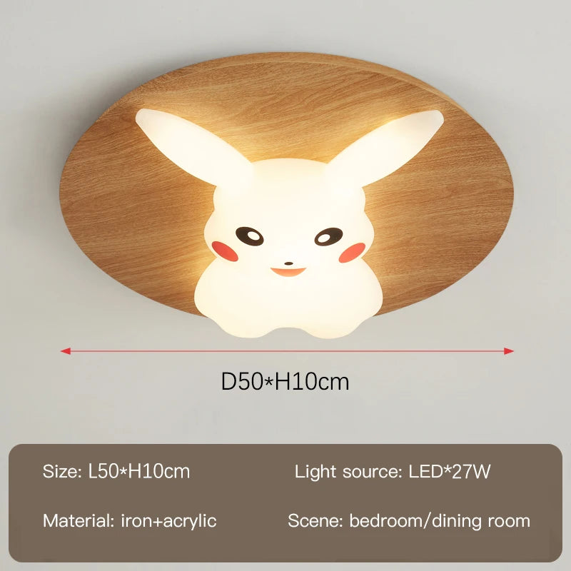 Modern children's chandelier with wooden rabbit design