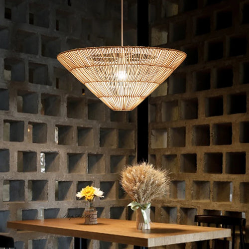 Handmade nordic style rattan pendant light wabi sabi design - vue 4 sur 10