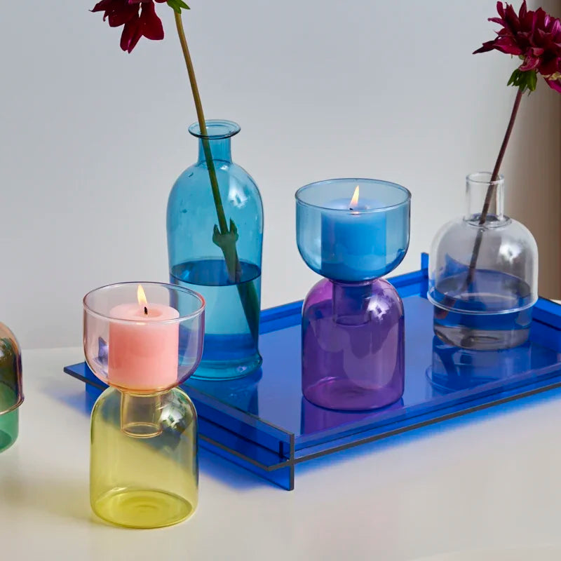 Decorative glass candle holder for plants and candles