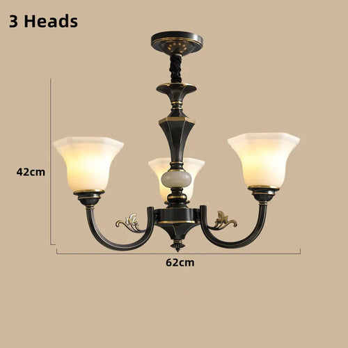 Vintage copper chandelier with frosted glass lampshade
