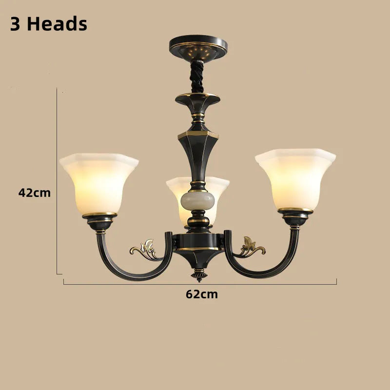 Vintage copper chandelier with frosted glass lampshade