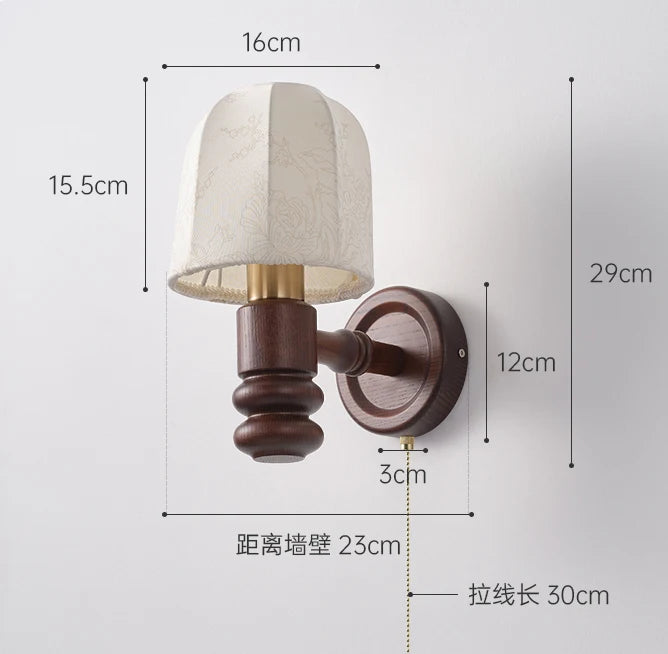 Wooden wall lamp with plug and retro decorative lighting - vue 8 sur 8