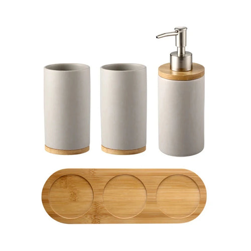 Nordic style ceramic toothbrush holder with wooden base - vue 14 sur 22