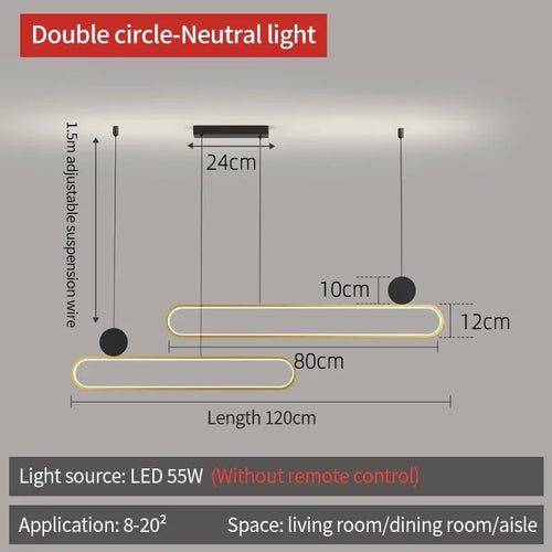 Nordic minimalist double ring LED pendant light for interiors - vue 15 sur 16