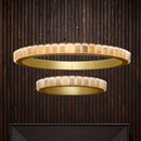 Postmodern LED ring chandelier in black and gold marble, round design for dining room
