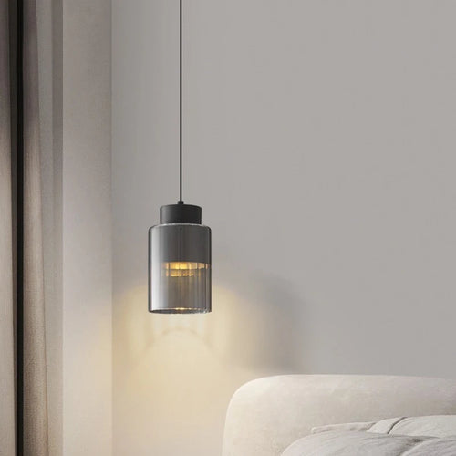 Modern clear glass chandelier with adjustable wire - vue 4 sur 8